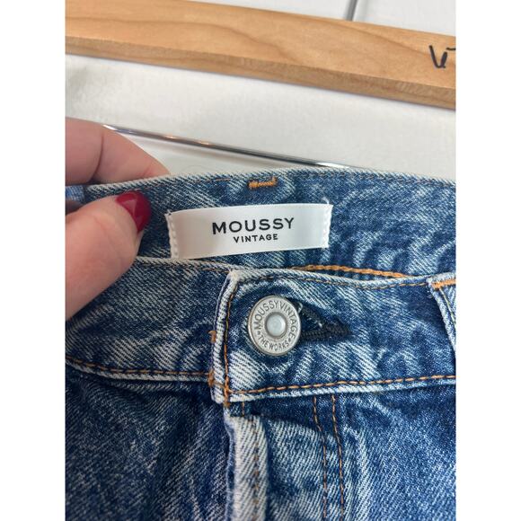 NEW Moussy Vintage Distressed Frayed Hem Whisker Faded Walworth Shorts Blue - Picture 4 of 7